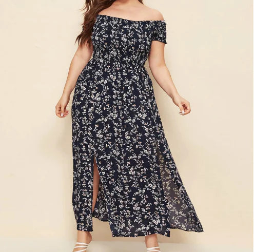 Boho style navy blue floral maxi dress for summer
