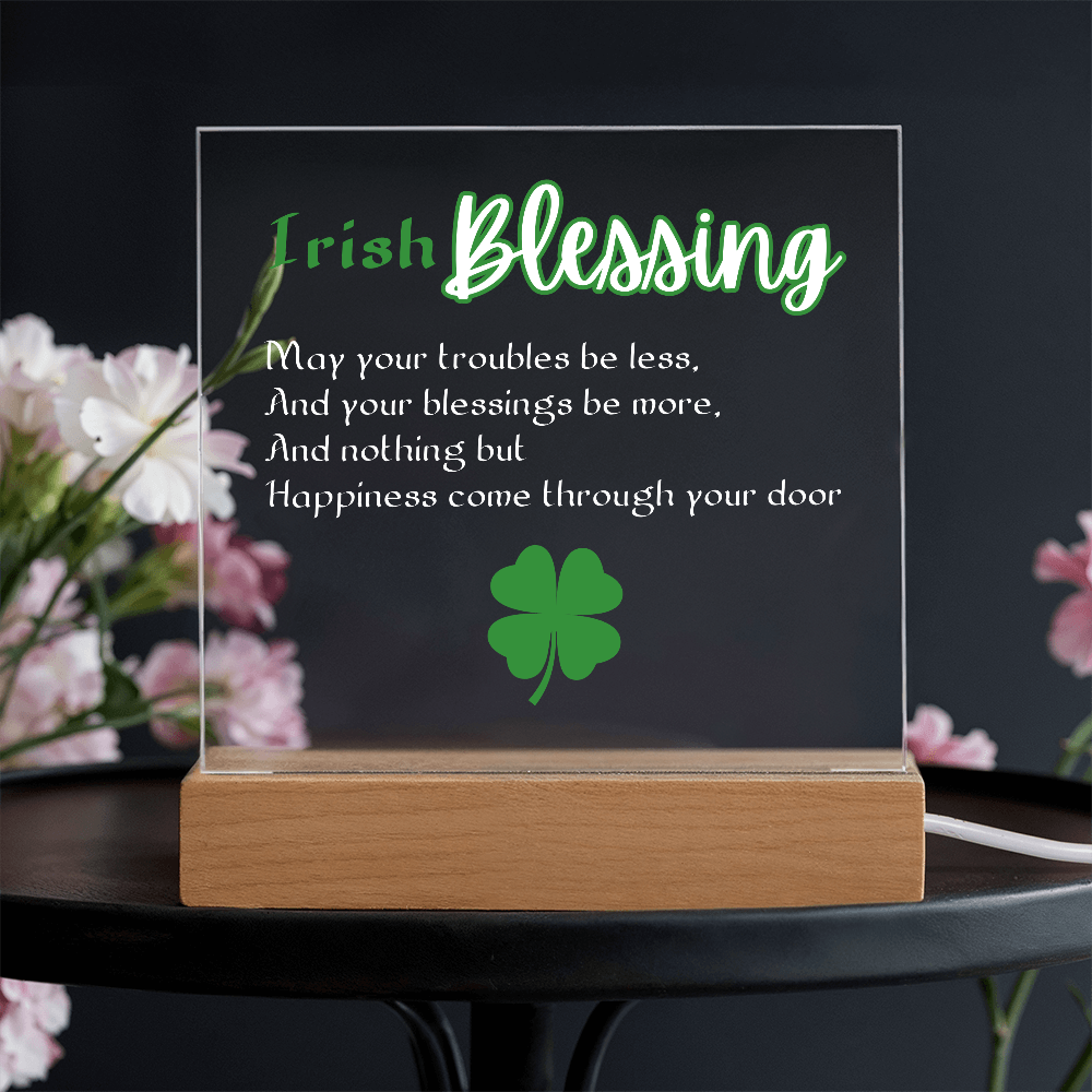 Elegant Irish Blessing Acrylic Nightlight – Shamrock Gift!!!