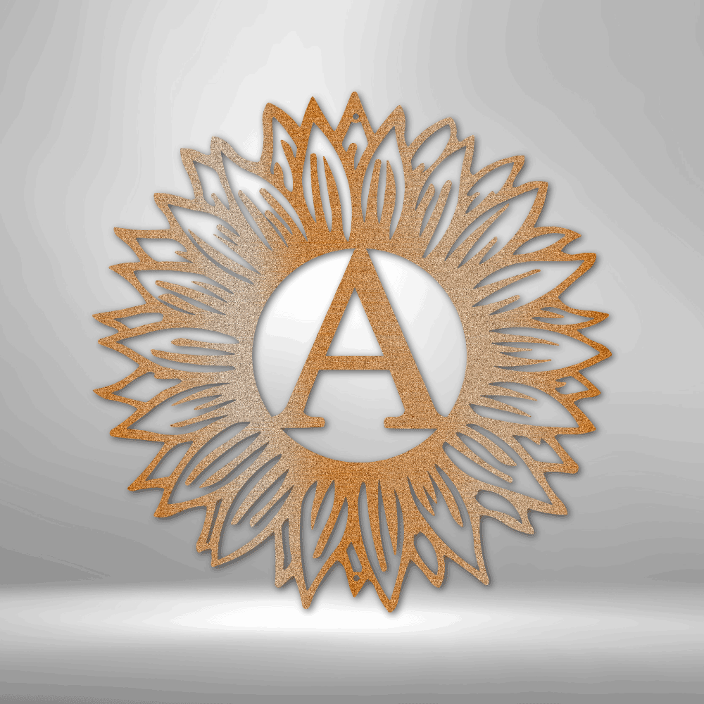 Decorative wall art with a central letter 'A' on a gray background