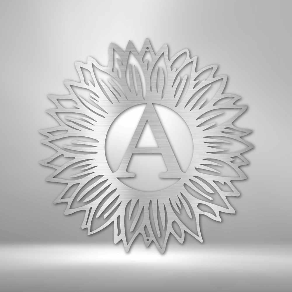 Decorative wall art with a stylized letter 'A' in the center on a gray background