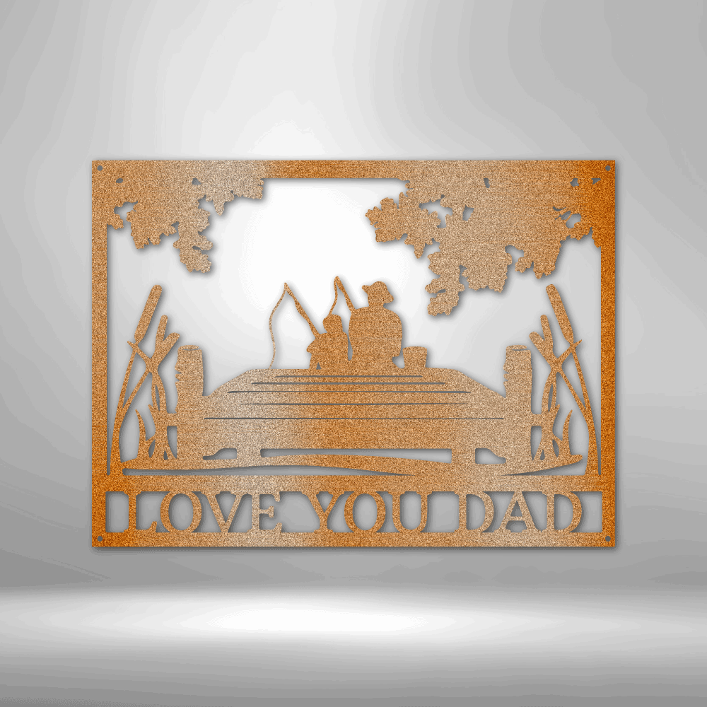 Metal wall art with 'I Love You Dad' text on a plain background