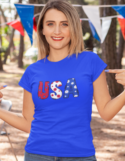 Floral USA T-Shirt – Patriotic Summer Style