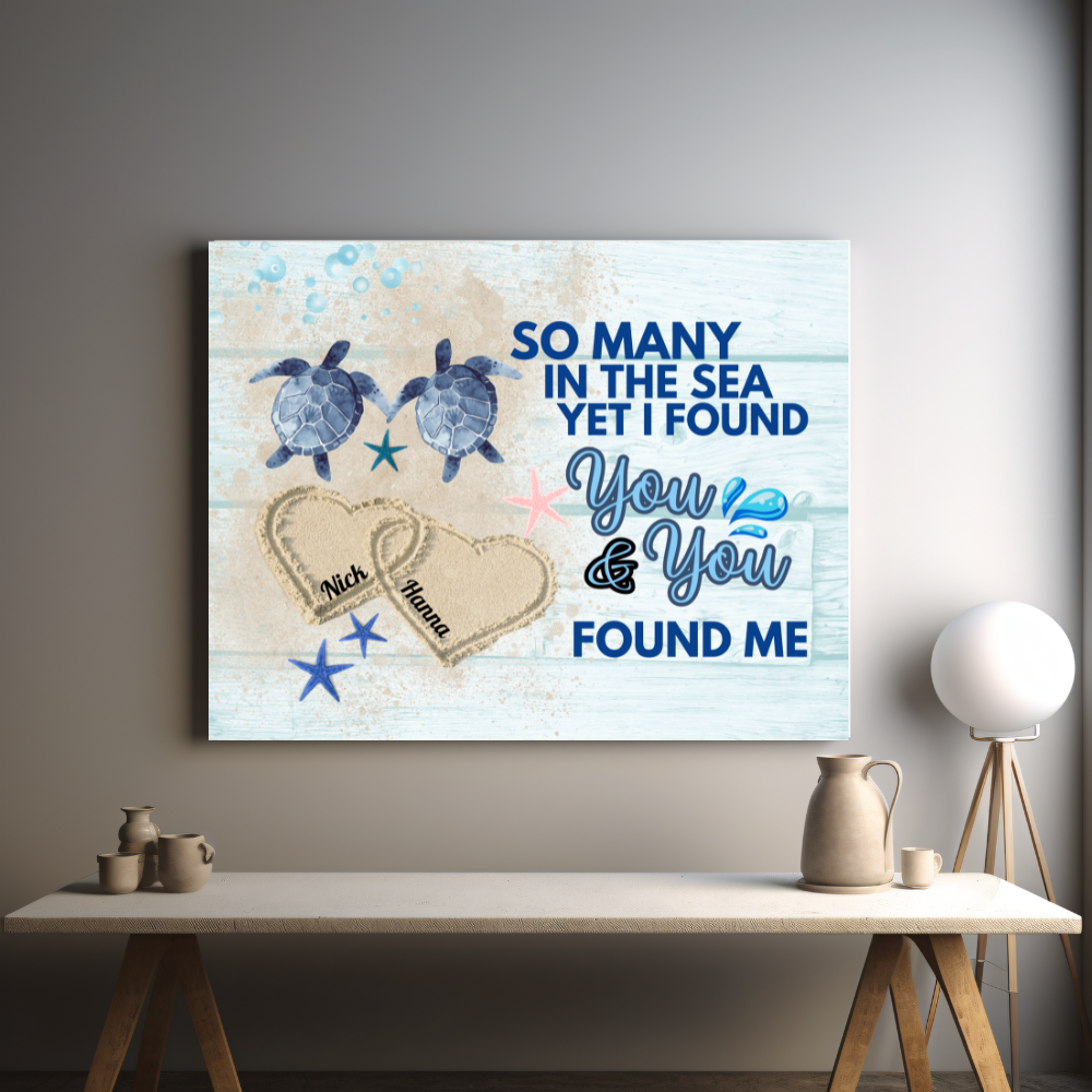 Personalized Sea Turtle Canvas Print - Perfect Gift for Weddings, Anniversaries, or Engagements