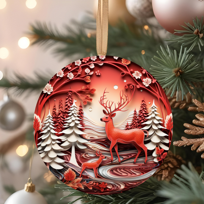 Christmas| Enchanting Deer & Winter Forest Ceramic Christmas Ornament – Durable Ceramic with Glossy Finish