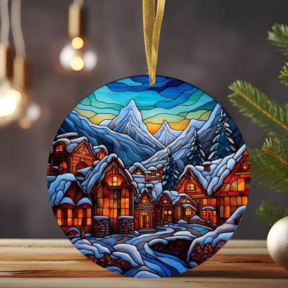 Christmas| Charming Snowy Village Ceramic Christmas Ornament – Durable Ceramic with Glossy Finish