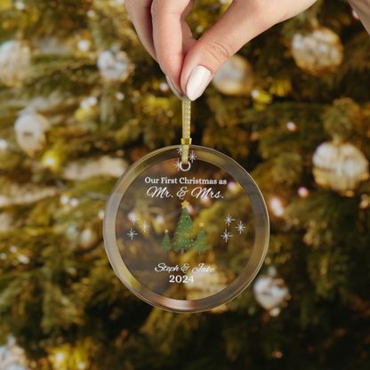 Christmas| Personalized "Our First Christmas as Mr. and Mrs." Glass Ornament – Custom Names and Date