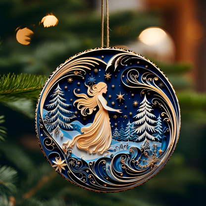 Christmas| Enchanting Winter Night Ceramic Ornament