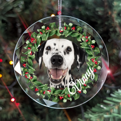 Christmas | Custom Pet Photo Glass Christmas Ornament – Personalized Pet Picture and Name Holiday Décor