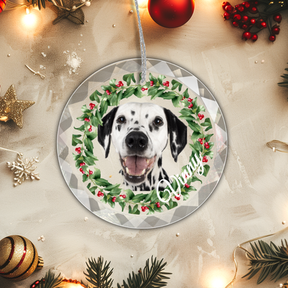 Christmas | Custom Pet Photo Glass Christmas Ornament – Personalized Pet Picture and Name Holiday Décor