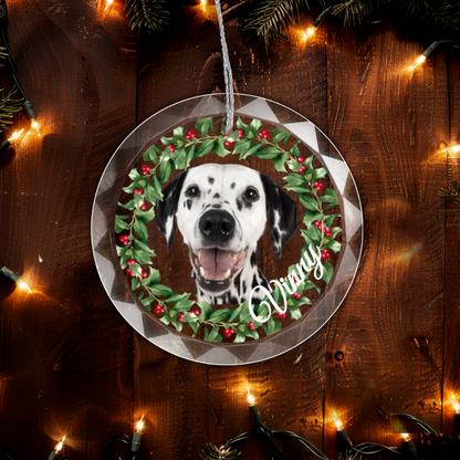 Christmas | Custom Pet Photo Glass Christmas Ornament – Personalized Pet Picture and Name Holiday Décor