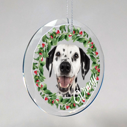 Christmas | Custom Pet Photo Glass Christmas Ornament – Personalized Pet Picture and Name Holiday Décor