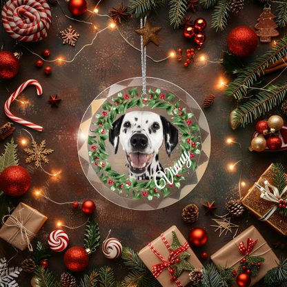 Christmas | Custom Pet Photo Glass Christmas Ornament – Personalized Pet Picture and Name Holiday Décor