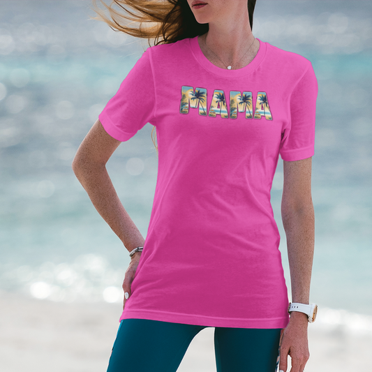 Island-style mama tee with bold palm tree print

