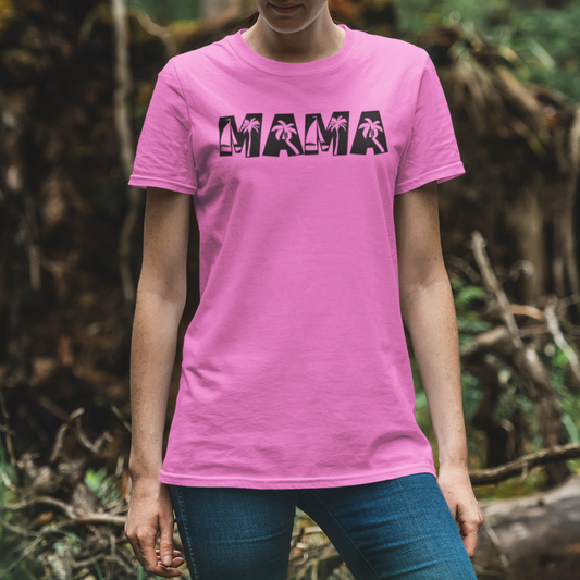 Retro Palm MAMA Tee – Coral Beach Graphic Cotton Shirt