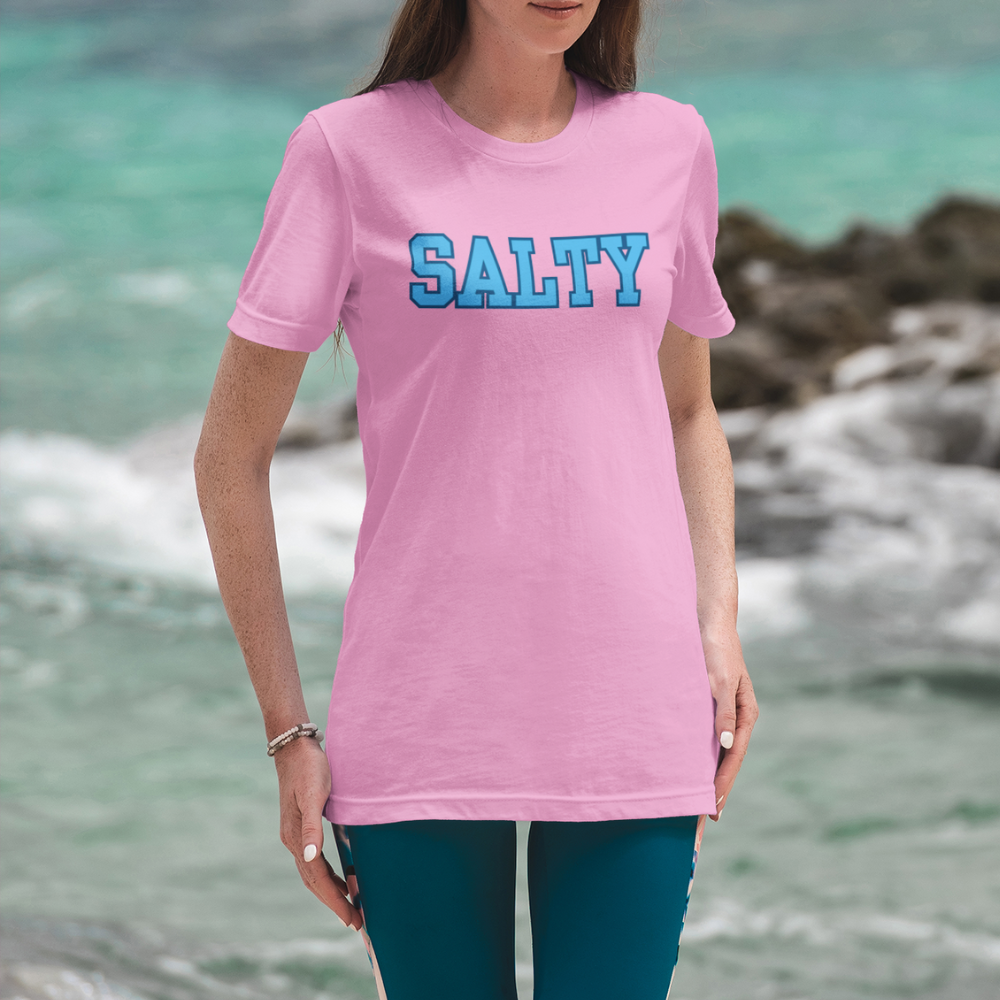 SALTY beach vibes shirt with collegiate lettering

