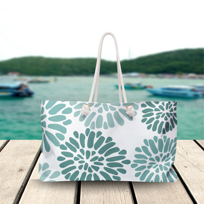 Seafoam Floral Burst Beach Bag – Oversized Weekender Tote