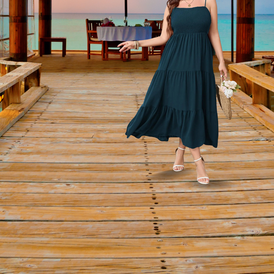 Plus Size Tiered Maxi Dress – Adjustable Spaghetti Straps