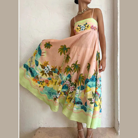 Vibrant printed halter maxi dress for summer vacations