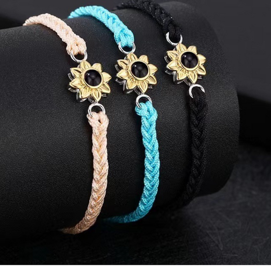 Stylish and simple braided rope with sunflower design projection bracelet