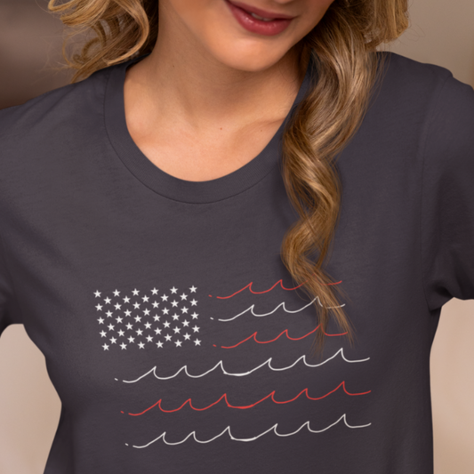 Patriotic Waves Flag T-Shirt – Coastal USA Pride Tee