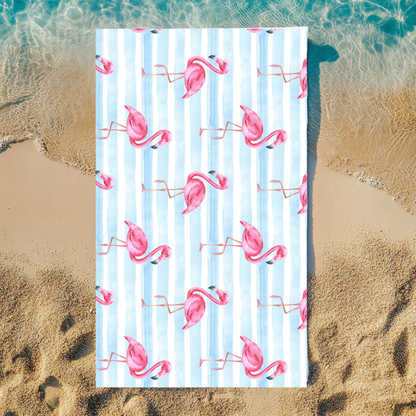 Luxurious absorbent beach towel with tropical flamingo print

