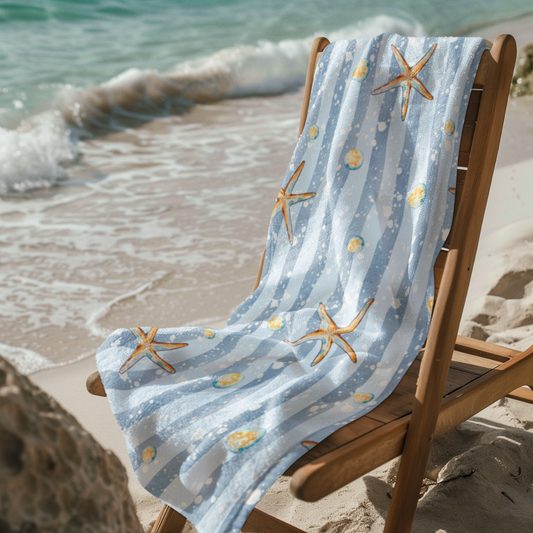 Palm tree beach towel with soft cotton backing in beach setting