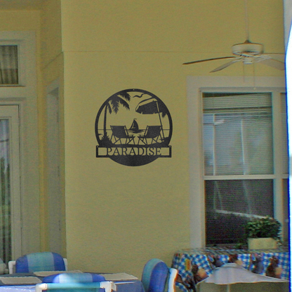 Paradise Beach Metal Wall Art – Coastal Outdoor Decor | Custom Steel Sign for Home, Patio, or Beach House