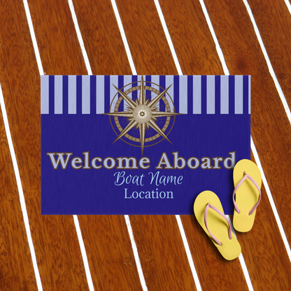 Personalized Nautical Welcome Aboard mat – Custom Boat Name & Location Rug