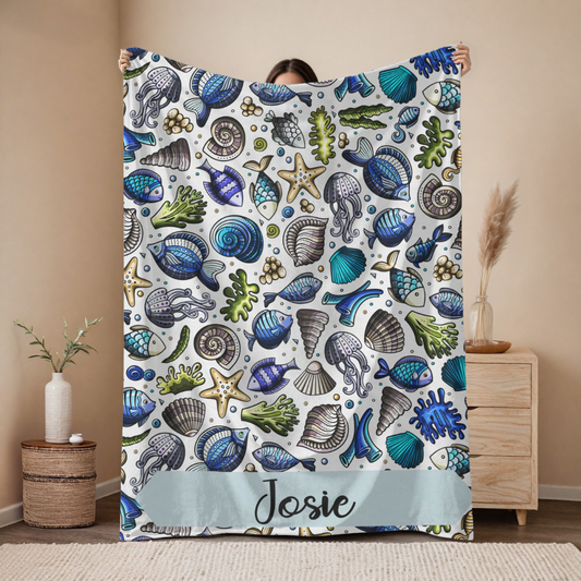 Personalized Coastal Sea Life Blanket