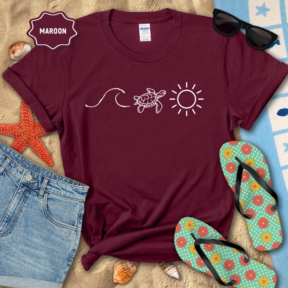 Minimalist Sea Turtle and Sun T-Shirt |Boho Beach Tee