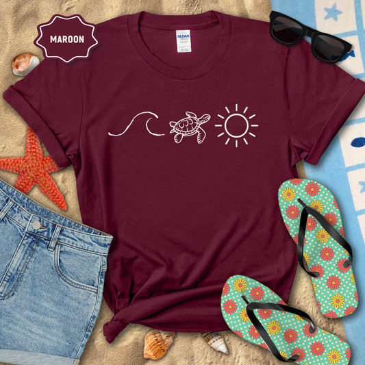 Minimalist Sea Turtle and Sun T-Shirt |Boho Beach Tee