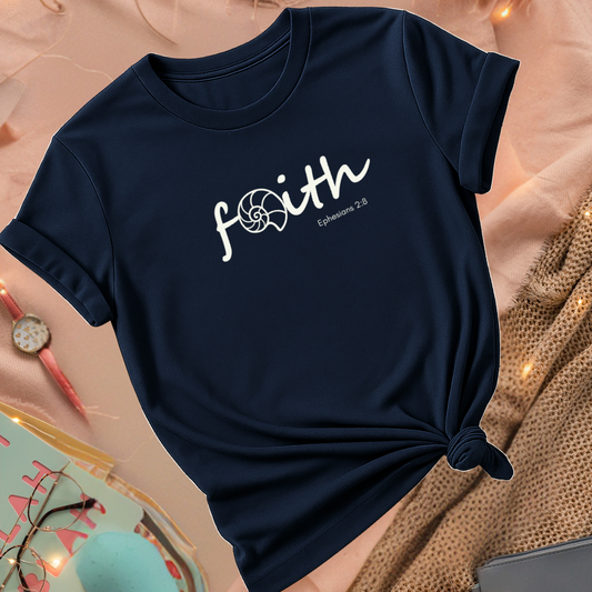 Faith Seashell Christian T-Shirt | Coastal Bible Verse Tee