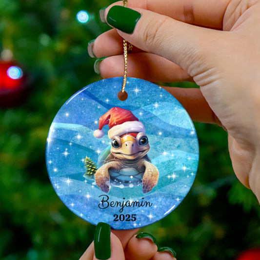 Personalized Sea Turtle Christmas Ornament 2025 – Coastal Holiday Keepsake with Name