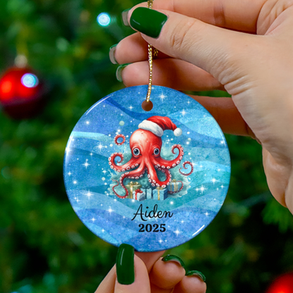 Personalized Octopus Christmas Ornament 2025 – Coastal Ocean Holiday Keepsake with Name