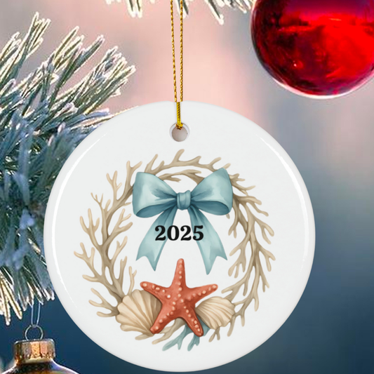Personalized Beach Destination Ornament 2025 – Coastal Christmas Ceramic Keepsake