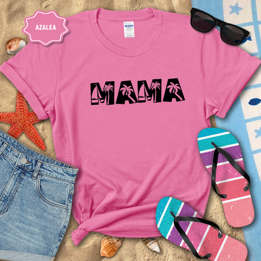 Retro Palm MAMA Tee – Coral Beach Graphic Cotton Shirt