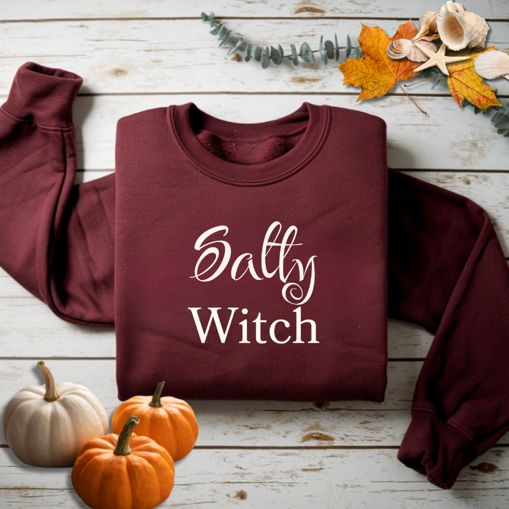 Salty Witch Sweatshirt | Cozy Halloween Crewneck in Maroon or Navy