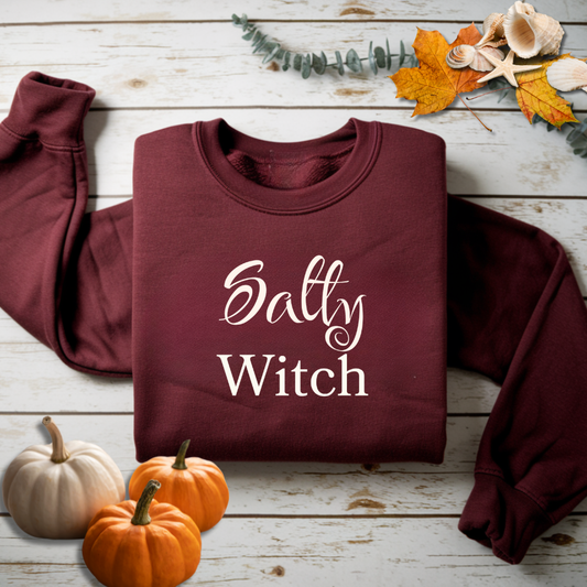 Salty Witch Sweatshirt | Cozy Halloween Crewneck in Maroon or Navy