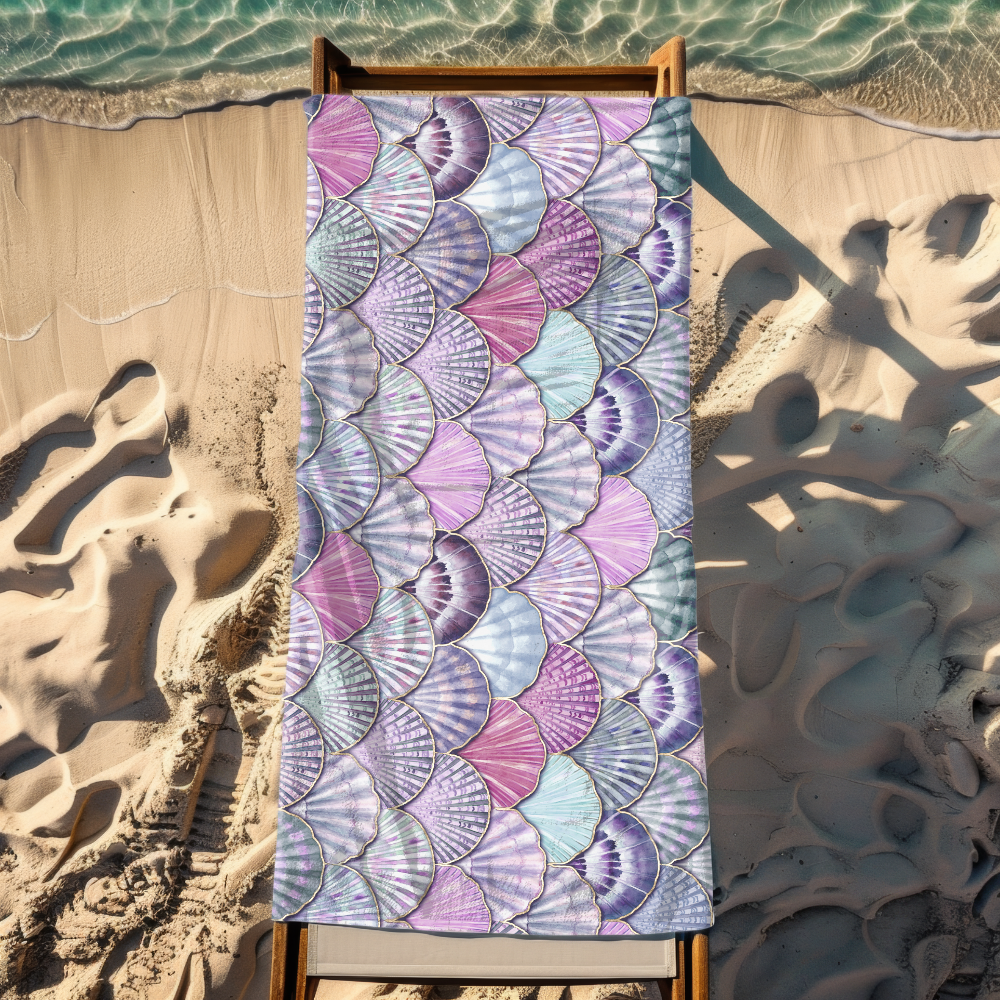 Pastel Seashell Beach Towel – Sand-Free, Quick Dry, Extra Absorbent
