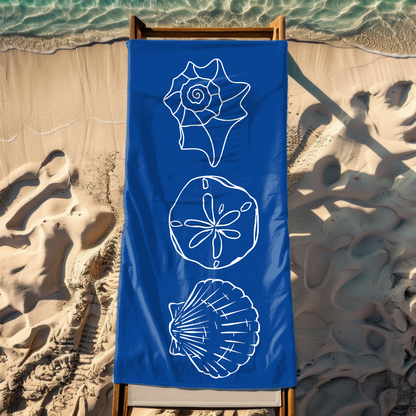 Navy Blue Seashell Outline Beach Towel – Sand-Free, Quick Dry, Extra Absorbent
