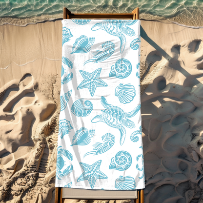 Ocean-Inspired Luxury Beach Towel – Sea Turtle & Starfish Design