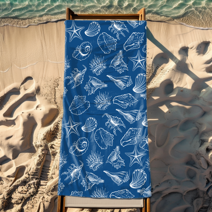 Nautical Seashell & Starfish Beach Towel – Quick Dry, Sand-Free, Ultra Absorbent