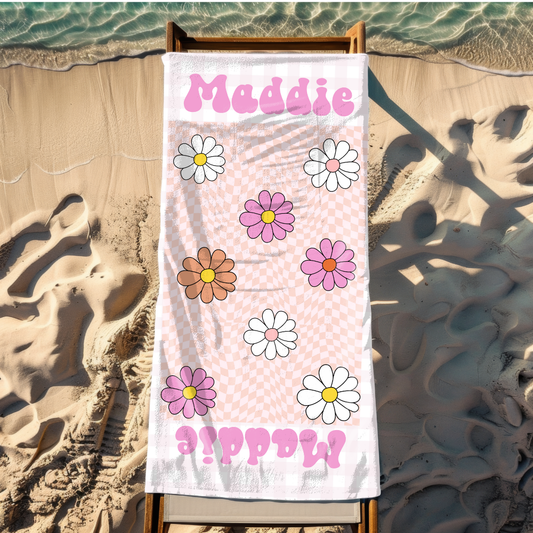 Retro Daisy Beach Towel – Quick-Dry, Sand-Free & Personalized