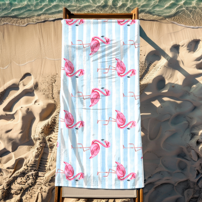 Striped Flamingo Beach Towel – Sand-Free, Quick Dry, Extra Absorbent