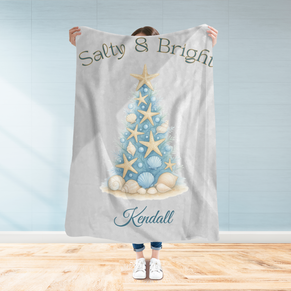 Personalized “Salty & Bright” Coastal Christmas Blanket