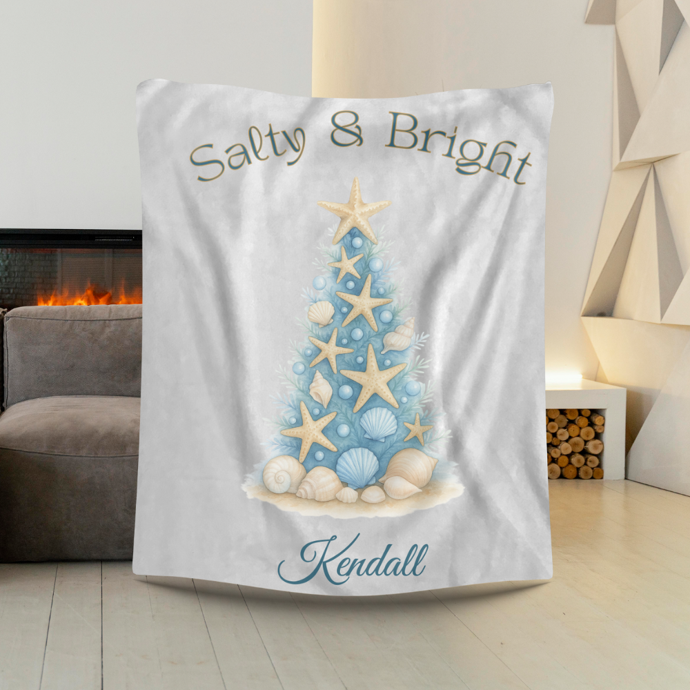 Personalized “Salty & Bright” Coastal Christmas Blanket