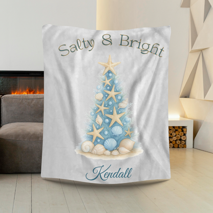 Personalized “Salty & Bright” Coastal Christmas Blanket