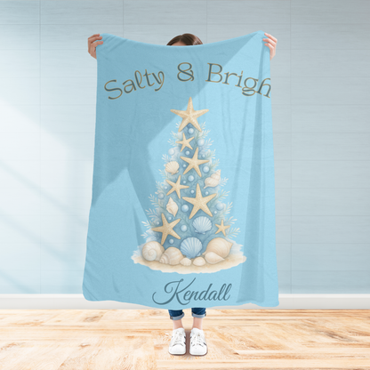 Personalized “Salty & Bright” Coastal Christmas Blanket