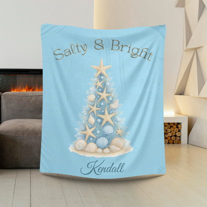 Personalized “Salty & Bright” Coastal Christmas Blanket