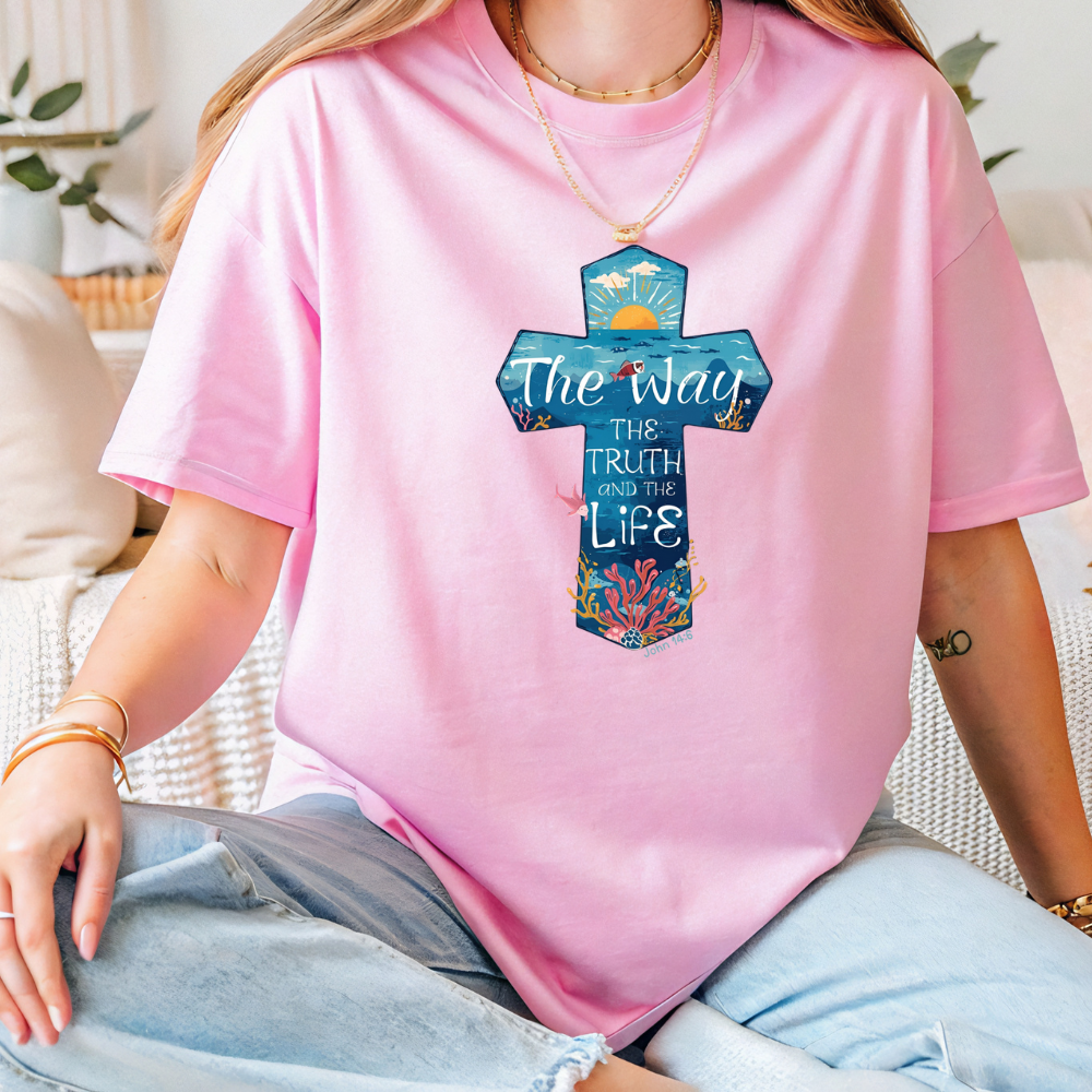 Coastal Christian Cross T-Shirt – The Way, The Truth, The Life